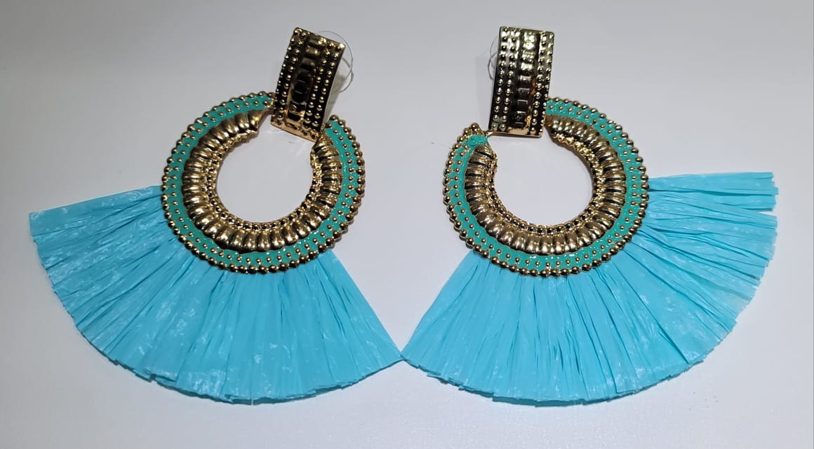 TEAL FRINGE HOOP EARINGS