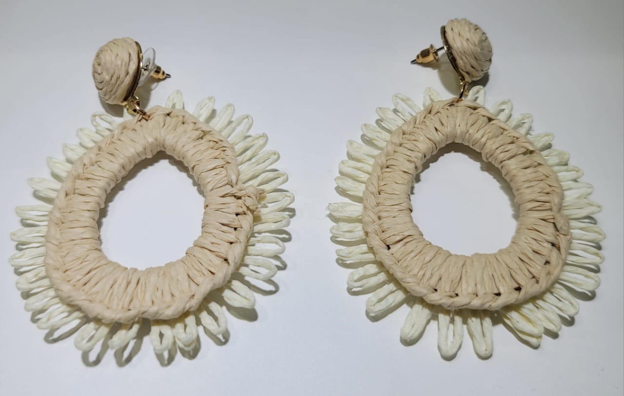 BOHO RATTAN FLOWER DANGLE EARINGS