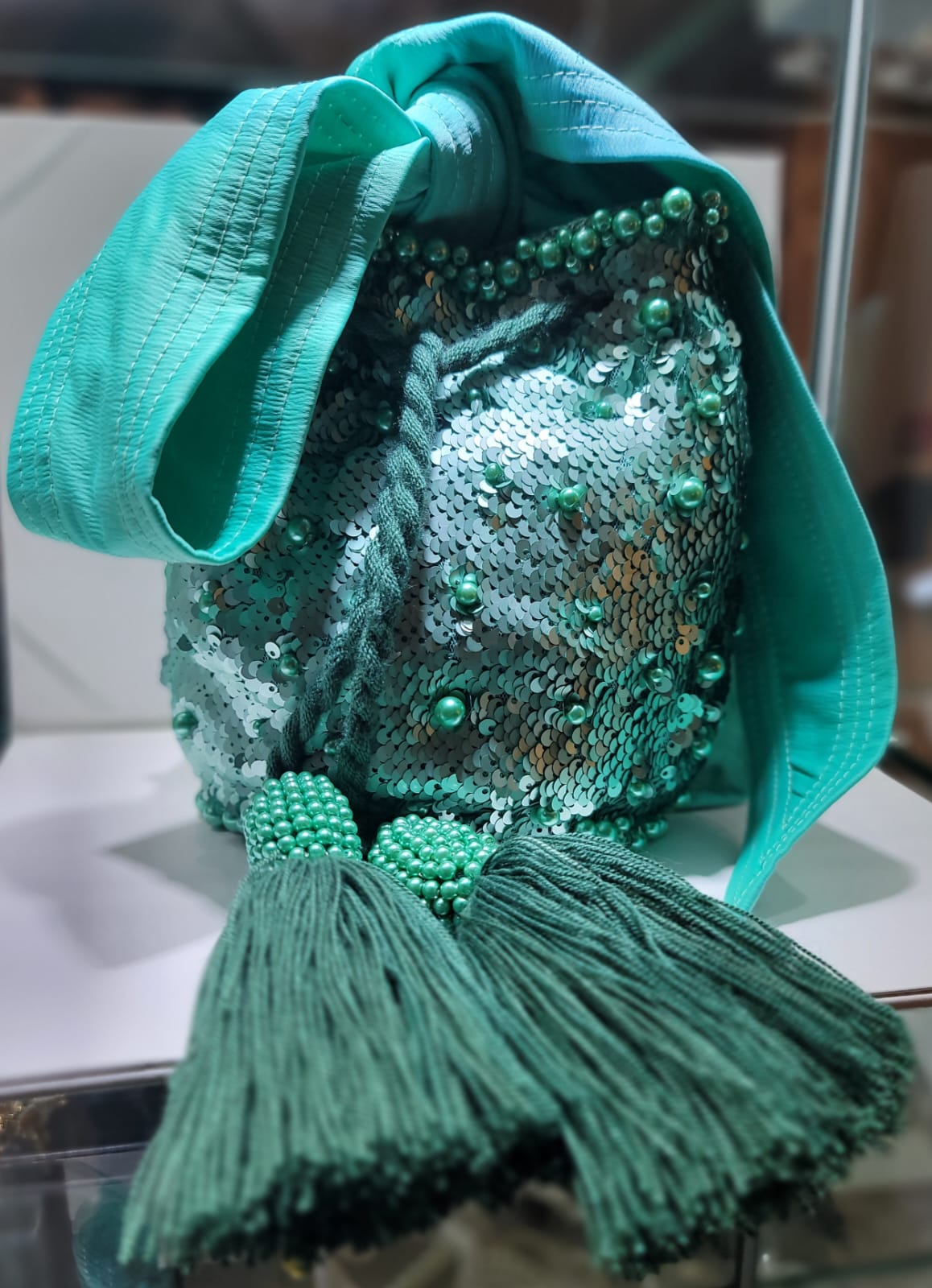 GREEN SCALES TASSLES BAG