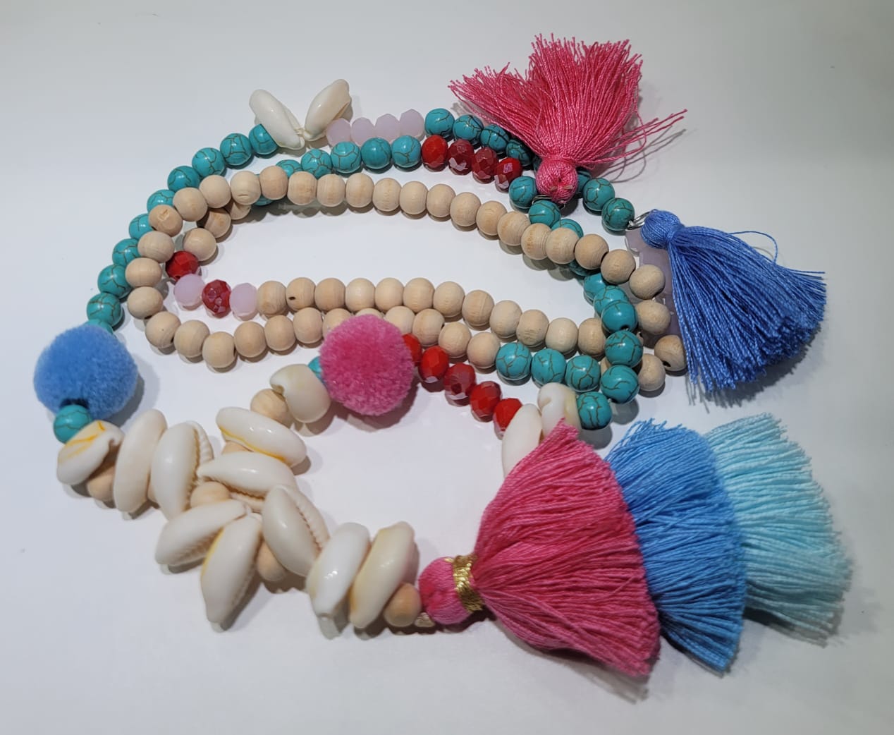 NATURAL MULTI COLORED WOODEN BEADS NECKLACE
