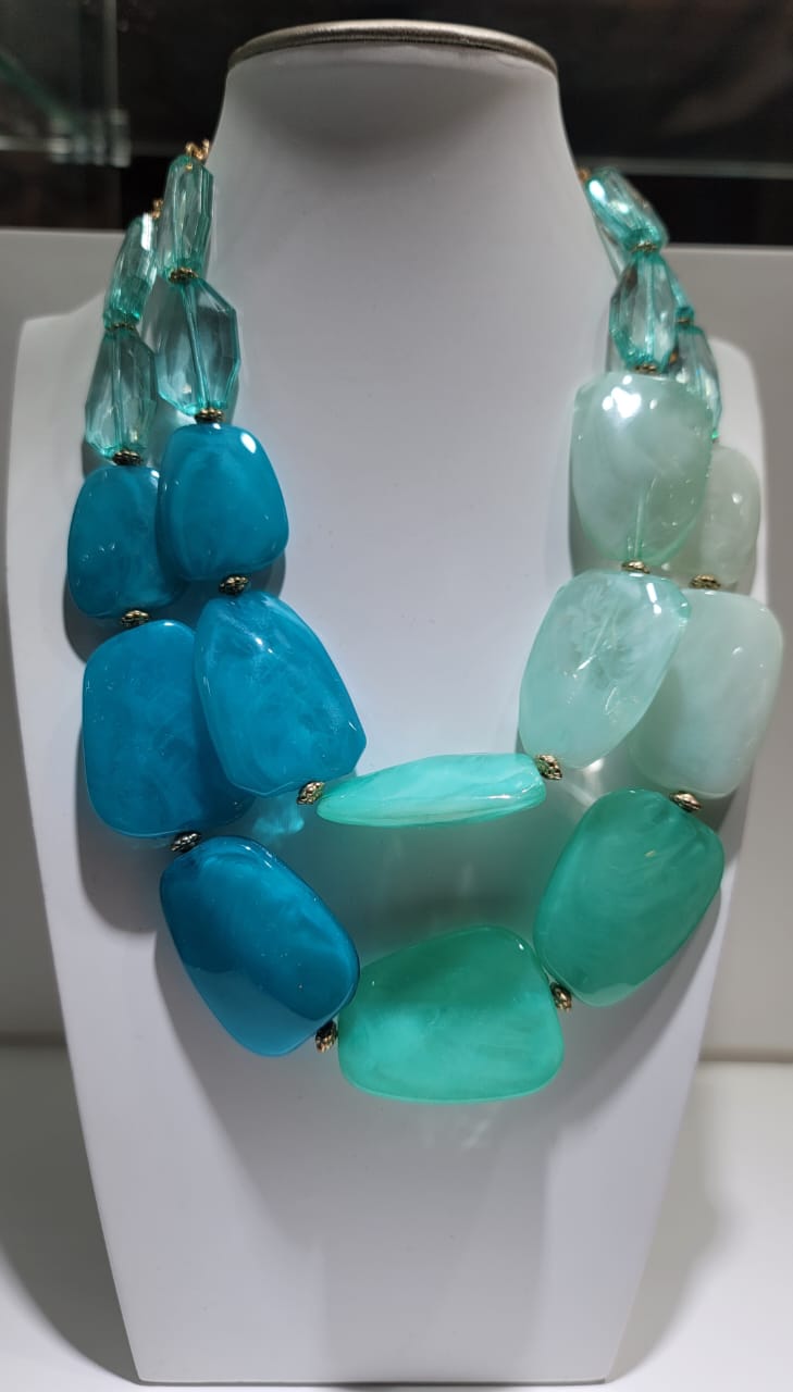 MULTI COLORED  DOUBLE STRAND BEADED NECKLACE