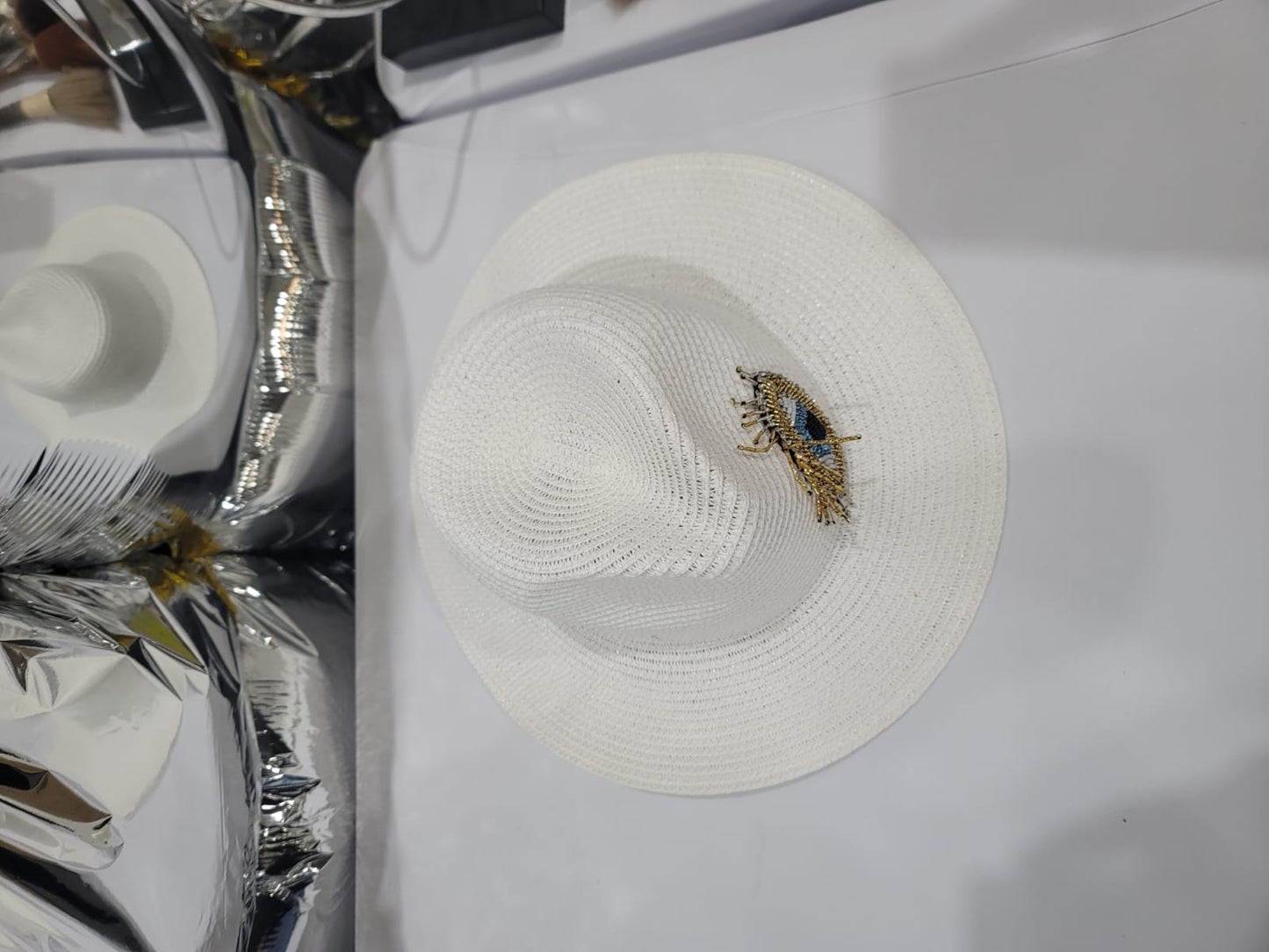 EVIL EYE WHITE STRAW HAT