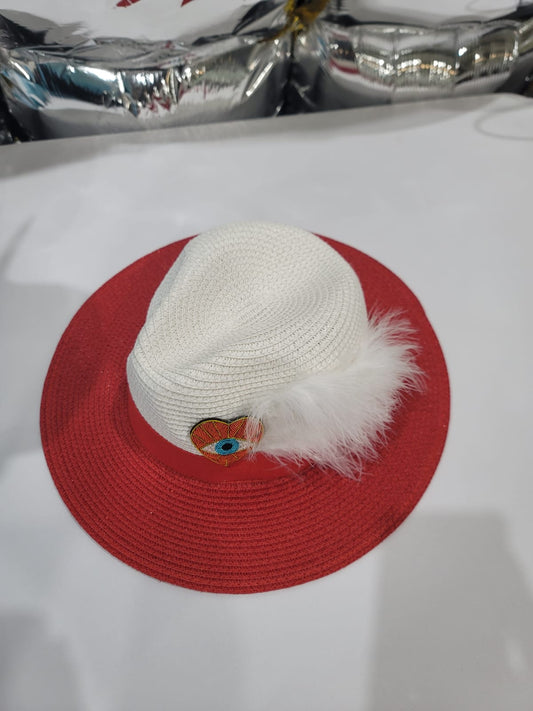 WHITE SEQUIN HEART STRAW HAT