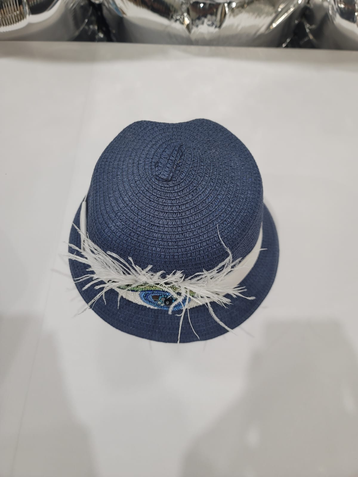 LACED BLUE HAT WITH FUR