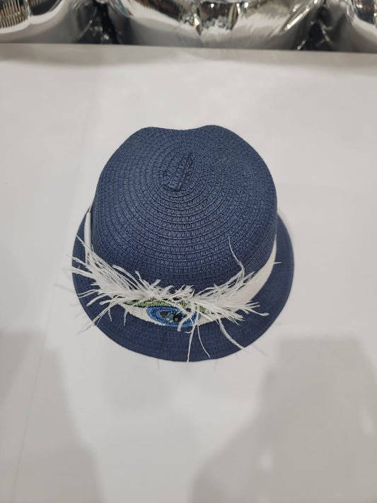 LACED BLUE HAT WITH FUR