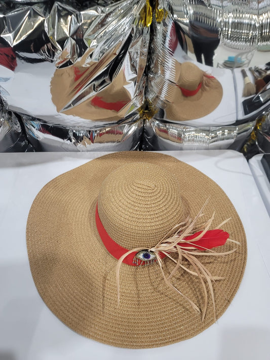 LARGE EVIL EYE HAT WITH FEATHER