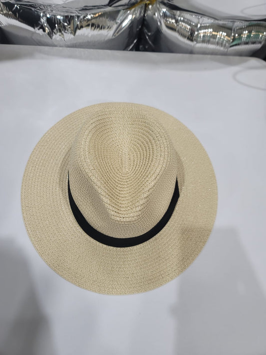 BEIGE HAT WITH BLACK STRIP