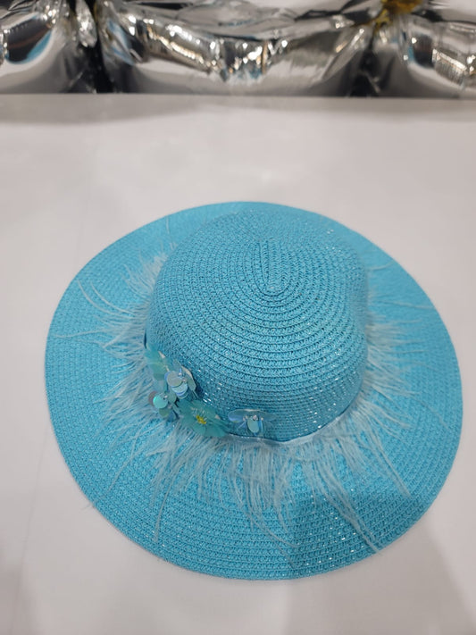 TERQUOISE STRAW HAT WITH EMBROIDERY
