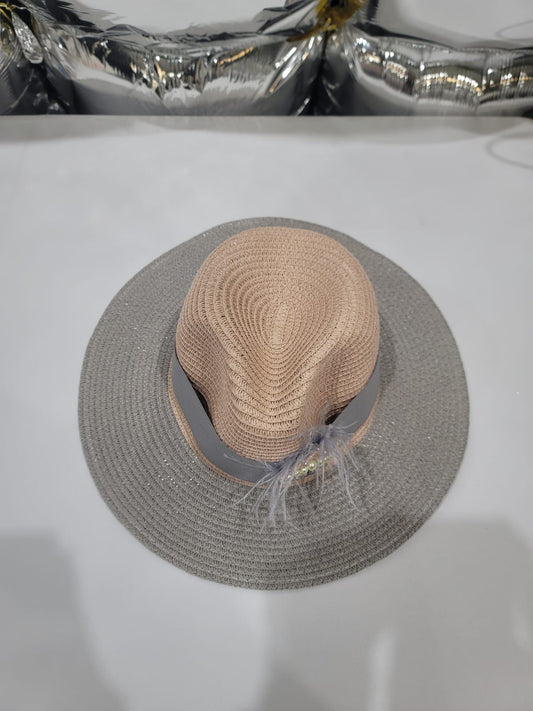 GREY AND LIGHT PINK FUR HAT