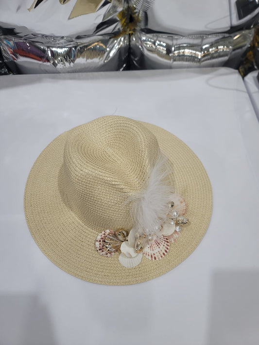SEA SHELLS BEIGE STRAW HAT