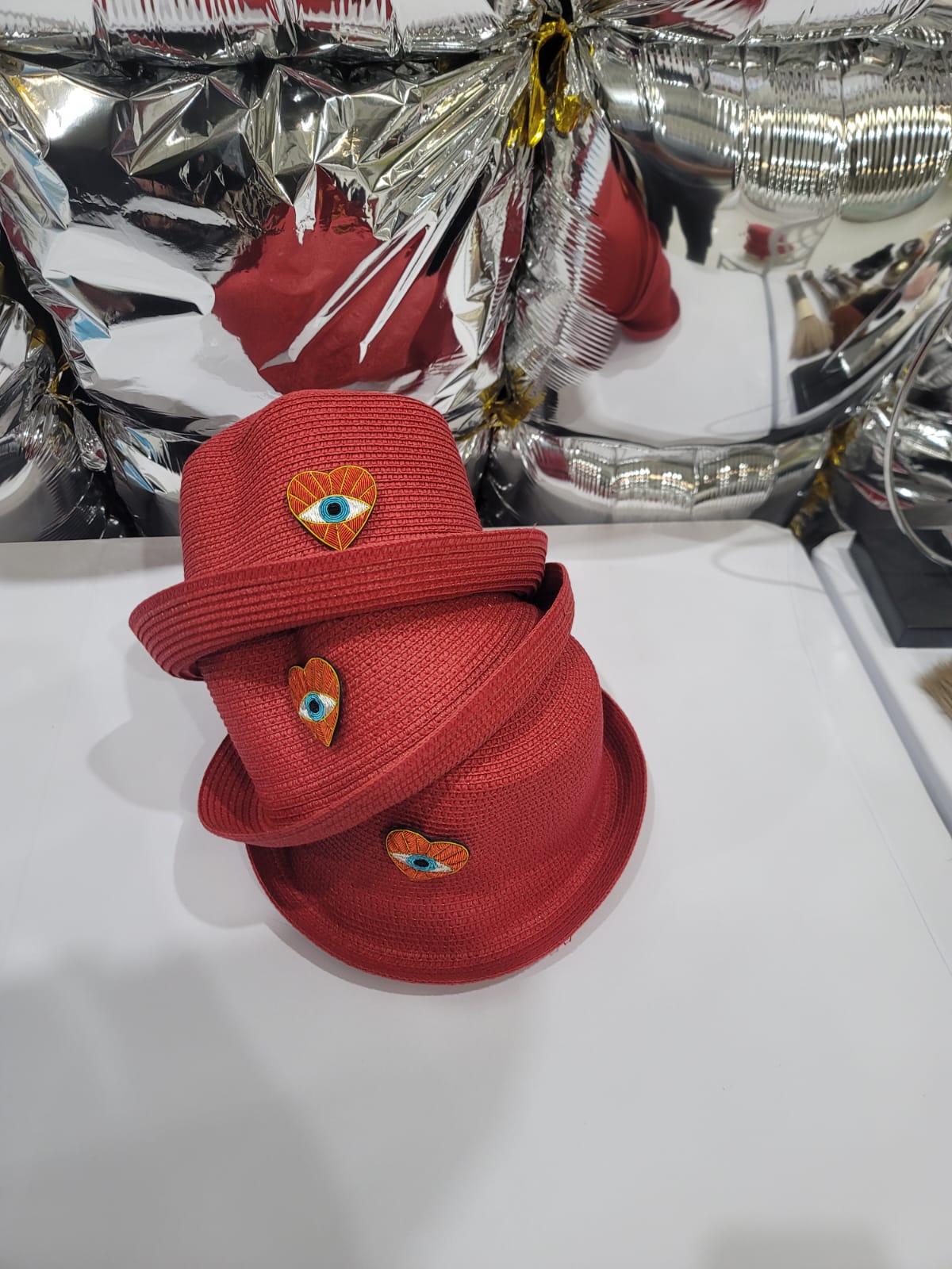 HEART SHAPED EVIL EYE RED HAT