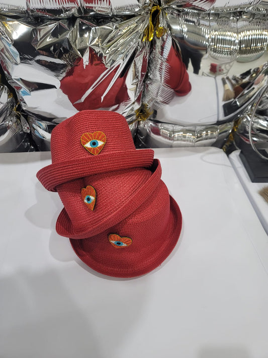 HEART SHAPED EVIL EYE RED HAT