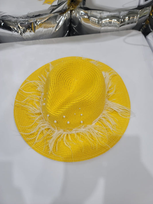 PEARLED FUR YELLOW HAT