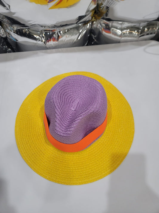 YELLOW HAT WITH PURPLE CROWN