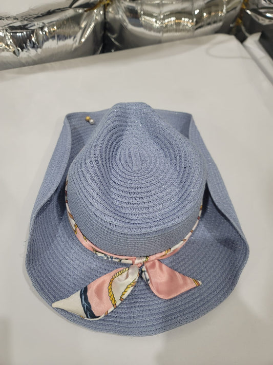 BLUE HAT WITH SILK TIE